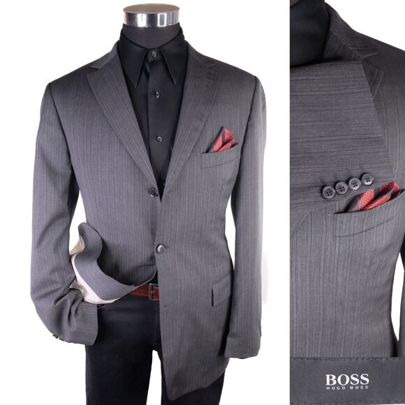 Hugo Boss ROSSELLINI Sport Coat Blazer Suit Three Button Jacket Wool Gray Sz 40R - Picture 1 of 15